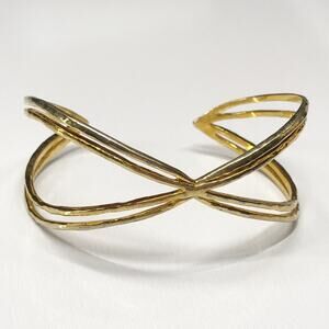 Gorjana Waverly Woven 7in Gold Plated X Crossover Hammered Cuff Bangle Bracelet